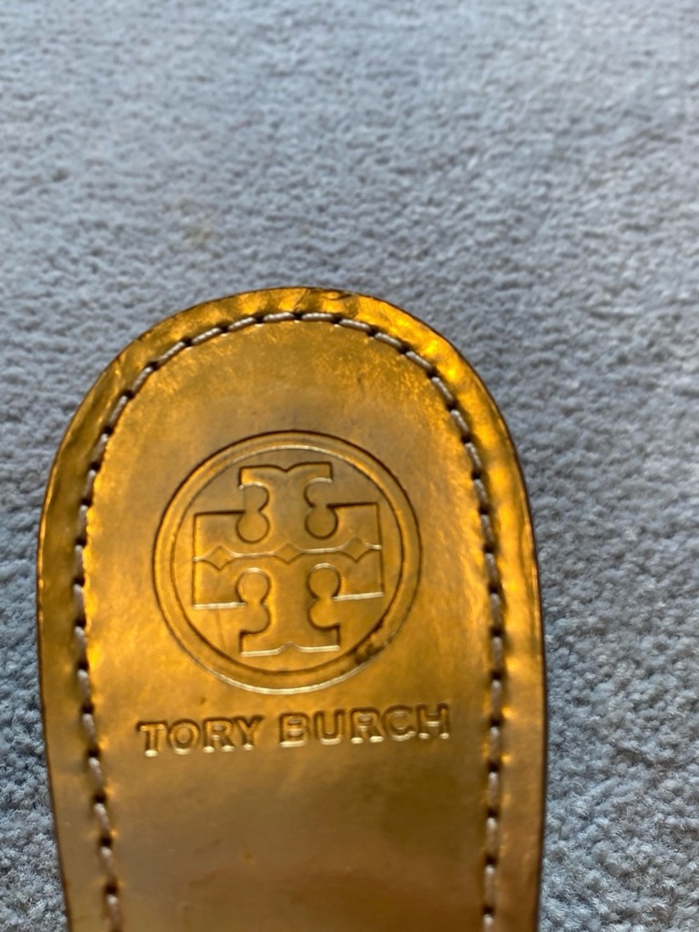 Tory Burch Metallic Gold Logo Slide Mules - Picture 2 of 4